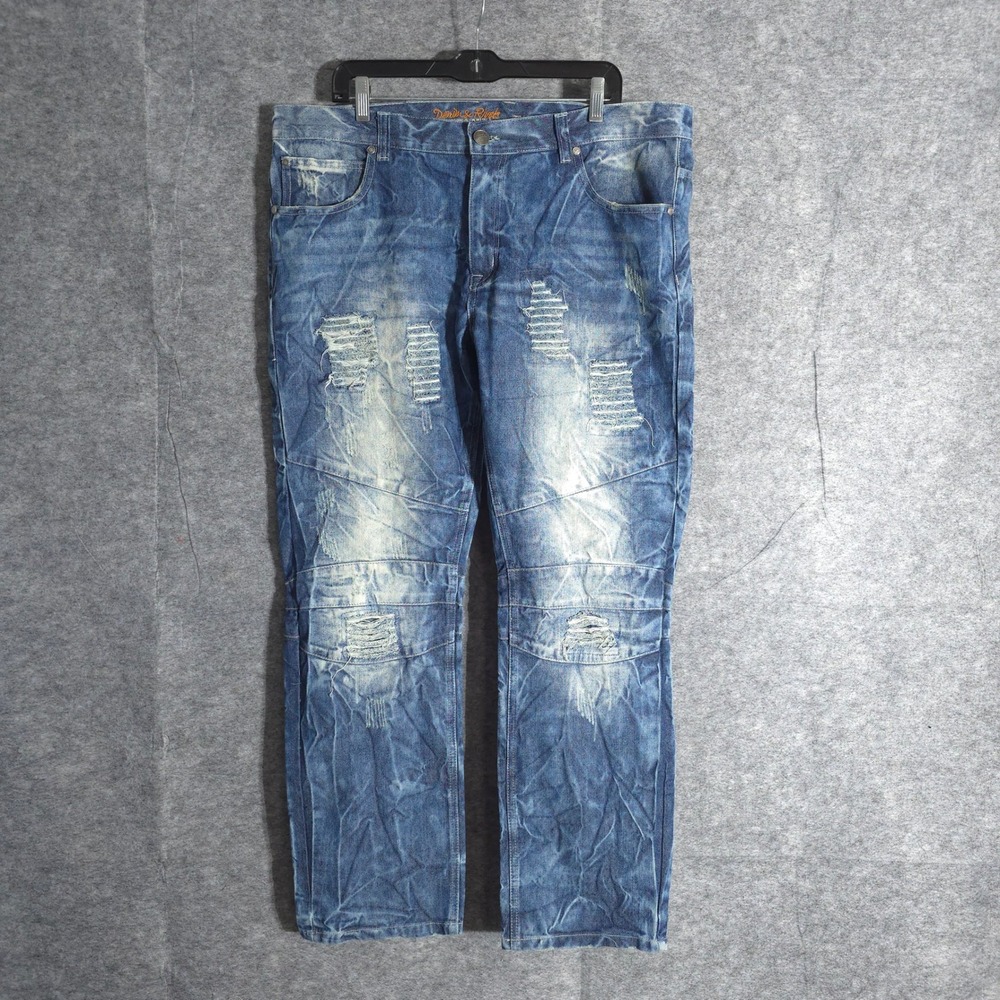 Denim & Rivets Jeans Men 38 Blue Wash Distressed Moto Relaxed Fit Casual Western